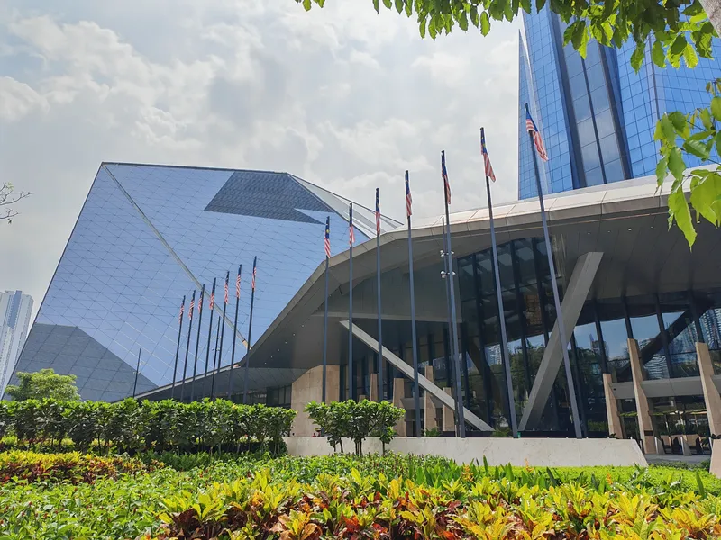Podium entrance and flag forecourt at Merdeka 118