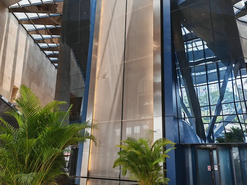 Lobby atrium and glass lift core